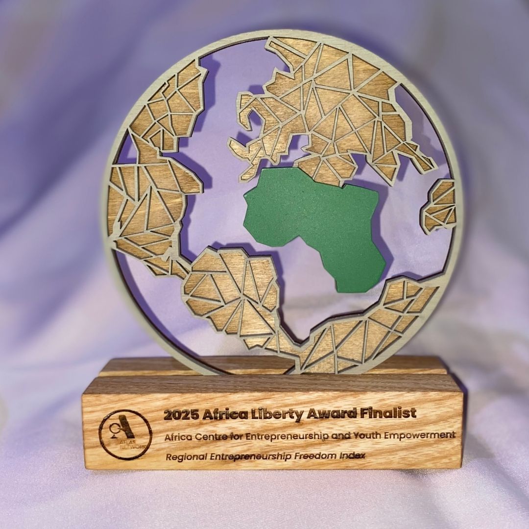 Africa Liberty Award Finalist, Africa Centre for Entrepreneurship and Youth Empowerment, Regional Entrepreneurship Freedom Index, ATLAS NETWORK (logo).